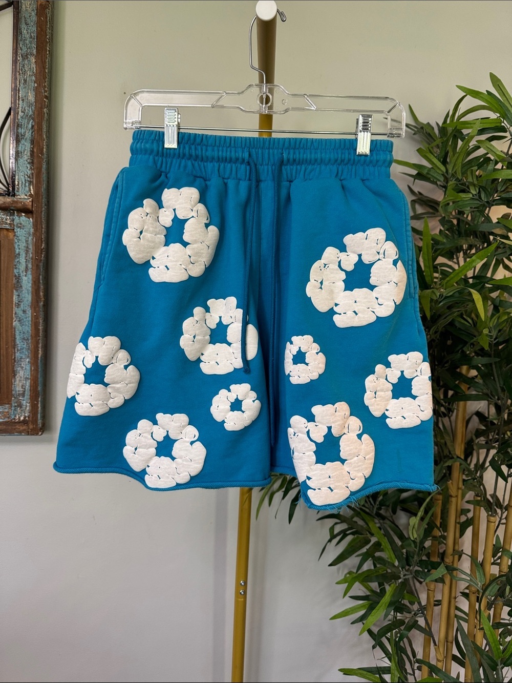 Denim Tears unisex Teal Blue Terry Sweat Shorts 3D puff print  EUC M